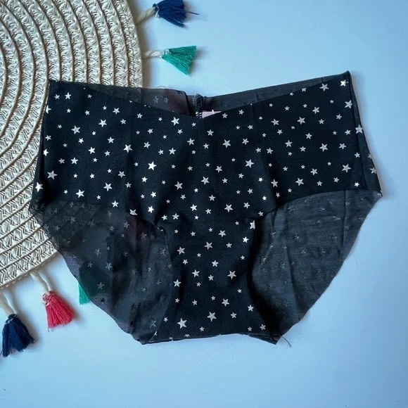 Victoria's Secret No Show Foil-Print No-Show Hiphugger Panty Black Twinkle M NEW - Picture 2 of 3